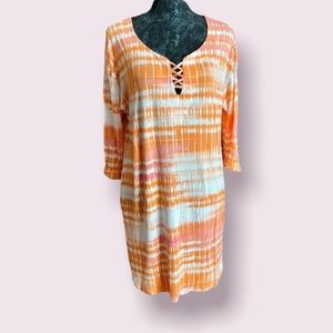 Ellen Tracy Orange & Pink Sherbert Tie Dye Dress